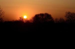 dageraad in de dorp. zonsopkomst in de buitenwijk landschap foto