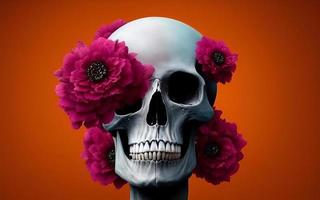 schedel met bloemen spookachtig creatief voor dia de los Muertos dag van de dood halloween foto