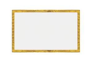 blanco wit papier sticker etiket met gouden kader geïsoleerd Aan wit achtergrond foto