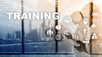 bedrijfstrainingsconcept. training webinar e-learning. financiële technologie en communicatieconcept. foto