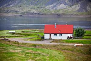 typisch boerderij huis Bij IJslands fjord kust foto