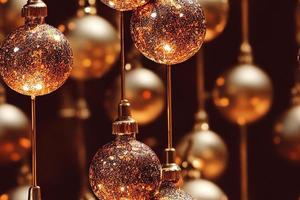 naadloos geklets. glimmend goud glas Kerstmis ornamenten dichtbij foto