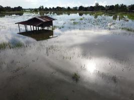 dorpelingen huizen in landelijk Thailand waren overstroomd. foto