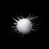 snel volleybal door gebroken glas Aan zwart achtergrond foto