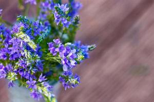 lila bloemen in een vaas detailopname Aan een houten foto