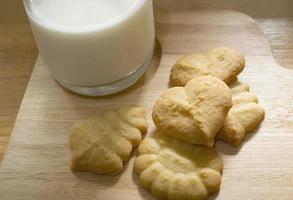 boter koekjes met melk klaar voor dienen, krokant spaander tussendoortje zuivel versheid bakkerij fotografie voor voedsel zoet toetje achtergrond gebruik foto