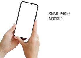 Aan hand- smartphone of telefoon mockup foto