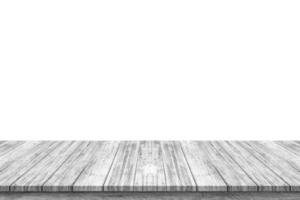 leeg wit houten tafel top geïsoleerd Aan wit achtergrond foto