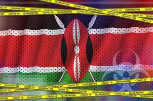 Kenia vlag en covid-19 quarantaine geel plakband. coronavirus of 2019-ncov virus concept foto