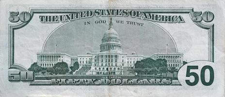 ons Capitol Aan 50 dollars bankbiljet terug kant detailopname macro fragment. Verenigde staten vijftig dollars geld Bill foto