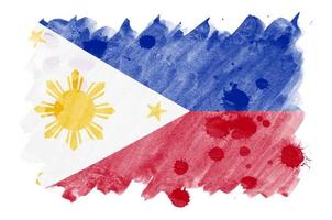 Filippijnen vlag is afgebeeld in vloeistof waterverf stijl geïsoleerd Aan wit achtergrond foto