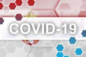 Servië vlag en futuristische digitaal abstract samenstelling met covid-19 inscriptie. coronavirus het uitbreken concept foto