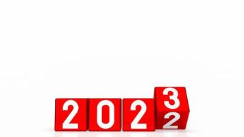 de 2023 aantal Aan rood kubus voor nieuw jaar of bedrijf concept 3d renderen foto