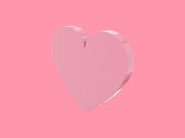 vlak hart. roze single kleur. symbool van liefde. Aan een monochroom roze achtergrond. Rechtsaf kant visie. 3d weergave. foto