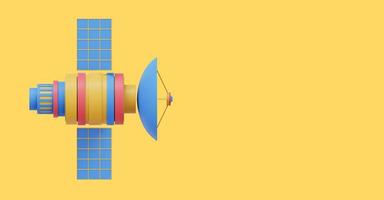 ruimte satelliet met een antenne. orbital communicatie station intelligentie, Onderzoek. 3d weergave. veelkleurig icoon Aan gekleurde achtergrond met ruimte voor tekst. foto