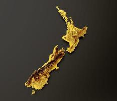 nieuw Zeeland kaart gouden metaal kleur hoogte kaart achtergrond 3d illustratie foto