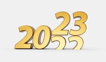 2023 omhoog 2022 naar beneden nieuw jaar Aan wit achtergrond. geïsoleerd 3d illustratie foto