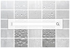 de zoeken veld- is gelegen Aan top van collage van veel verschillend fragmenten van glas, versierd met regen druppels van de condensaat. zwart en wit tonen foto