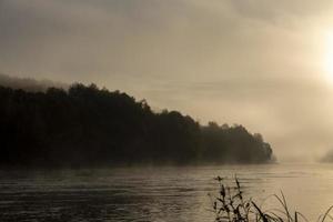 ochtend- mist Aan de oppervlakte van de rivier- foto