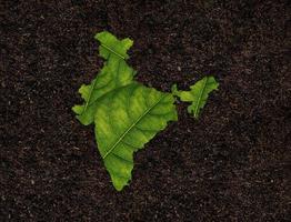 Indië kaart gemaakt van groen bladeren Aan bodem achtergrond ecologie concept foto