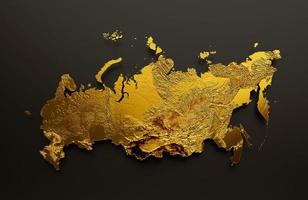 Rusland kaart gouden metaal kleur hoogte kaart achtergrond 3d illustratie foto