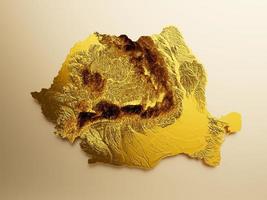 Roemenië kaart gouden metaal kleur hoogte kaart achtergrond 3d illustratie foto