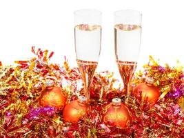 bril van Champagne Bij oranje Kerstmis decoraties foto