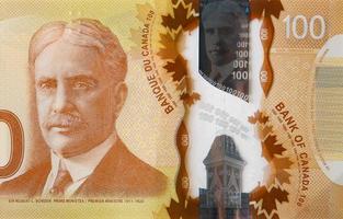 robert borden portret van Canada 100 dollars 2011 polymeer bankbiljet fragment foto