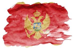 Montenegro vlag is afgebeeld in vloeistof waterverf stijl geïsoleerd Aan wit achtergrond foto