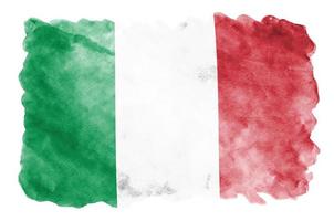 Italië vlag is afgebeeld in vloeistof waterverf stijl geïsoleerd Aan wit achtergrond foto