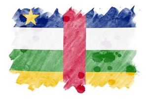 centraal Afrikaanse republiek vlag is afgebeeld in vloeistof waterverf stijl geïsoleerd Aan wit achtergrond foto