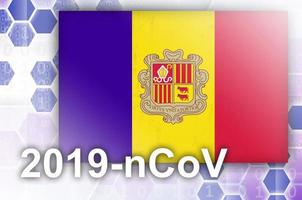 Andorra vlag en futuristische digitaal abstract samenstelling met 2019-ncov inscriptie. covid-19 het uitbreken concept foto