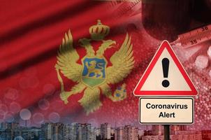 Montenegro vlag en coronavirus 2019-ncov alarm teken. concept van hoog waarschijnlijkheid van roman coronavirus het uitbreken door op reis toeristen foto