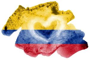 Colombia vlag is afgebeeld in vloeistof waterverf stijl geïsoleerd Aan wit achtergrond foto