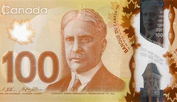 robert borden portret van Canada 100 dollars 2011 polymeer bankbiljet fragment foto