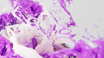 3d veroorzaken, Purper en wit kleuren verf plons, vloeistoffen plons, abstract vloeistof achtergrond foto