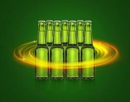 bier fles met water druppels van verkoudheid drank Aan groen achtergrond. 3d geven foto