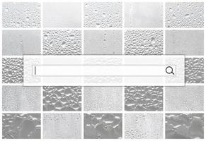 de zoeken veld- is gelegen Aan top van collage van veel verschillend fragmenten van glas, versierd met regen druppels van de condensaat. zwart en wit tonen foto