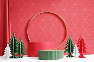 vrolijk kerstevenement product display podium met decoratie achtergrond 3D-rendering foto