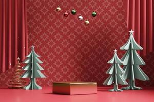vrolijk kerstevenement product display podium met decoratie achtergrond 3D-rendering foto