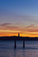 kader van cristo rei standbeeld Aan tagus rivier- Bij zonsondergang foto