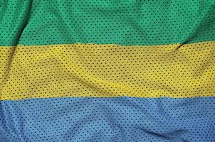 Gabon vlag gedrukt Aan een polyester nylon- sportkleding maas kleding stof w foto