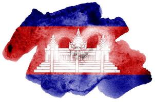 Cambodja vlag is afgebeeld in vloeistof waterverf stijl geïsoleerd Aan wit achtergrond foto