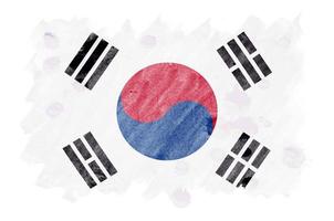 zuiden Korea vlag is afgebeeld in vloeistof waterverf stijl geïsoleerd Aan wit achtergrond foto