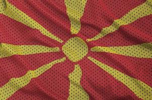 Macedonië vlag gedrukt Aan een polyester nylon- sportkleding maas fabr foto