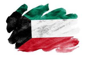 Koeweit vlag is afgebeeld in vloeistof waterverf stijl geïsoleerd Aan wit achtergrond foto