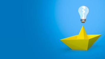 de creatief denken, geel boot en licht lamp voor idee concept 3d renderen foto