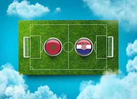 Marokko vs Kroatië versus scherm banier voetbal concept. Amerikaans voetbal veld- stadion, 3d illustratie foto