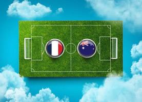 Frankrijk vs Australië versus scherm banier voetbal concept. Amerikaans voetbal veld- stadion, 3d illustratie foto