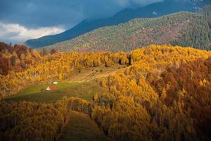 een charmant berg landschap in de bucegi bergen, Karpaten, Roemenië. herfst natuur in moeciu de zo, Transsylvanië foto